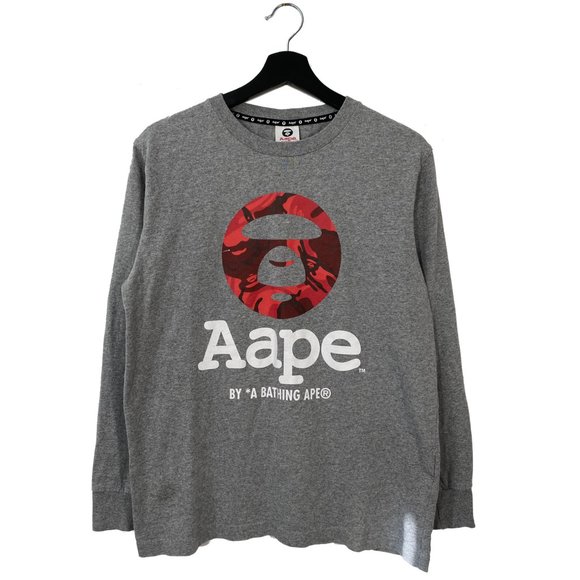 Aape head red camo logo longsleeve t shirt gray - Picture 1 of 8
